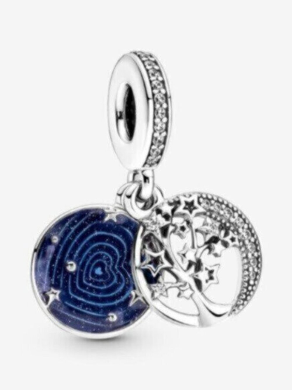 Pandora Silver Moon & Star Blue Enamel Charm Dangle